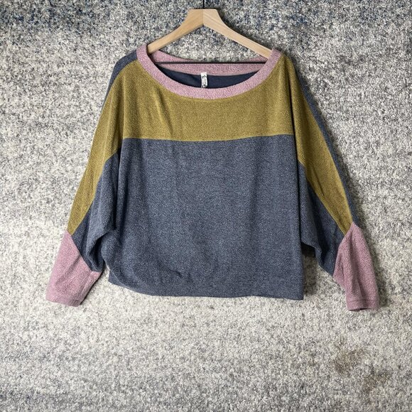 White Stuff Sweater Womens Medium Gray Green Colorblock Dolman Fleece Pullover - Picture 1 of 6